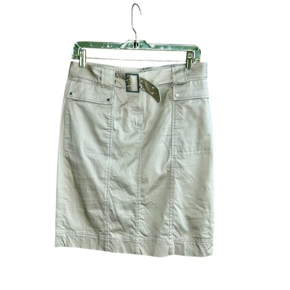 Anne Klein Khaki Tan Stretch Cotton Pencil Skirt Size 4 - Picture 1 of 9